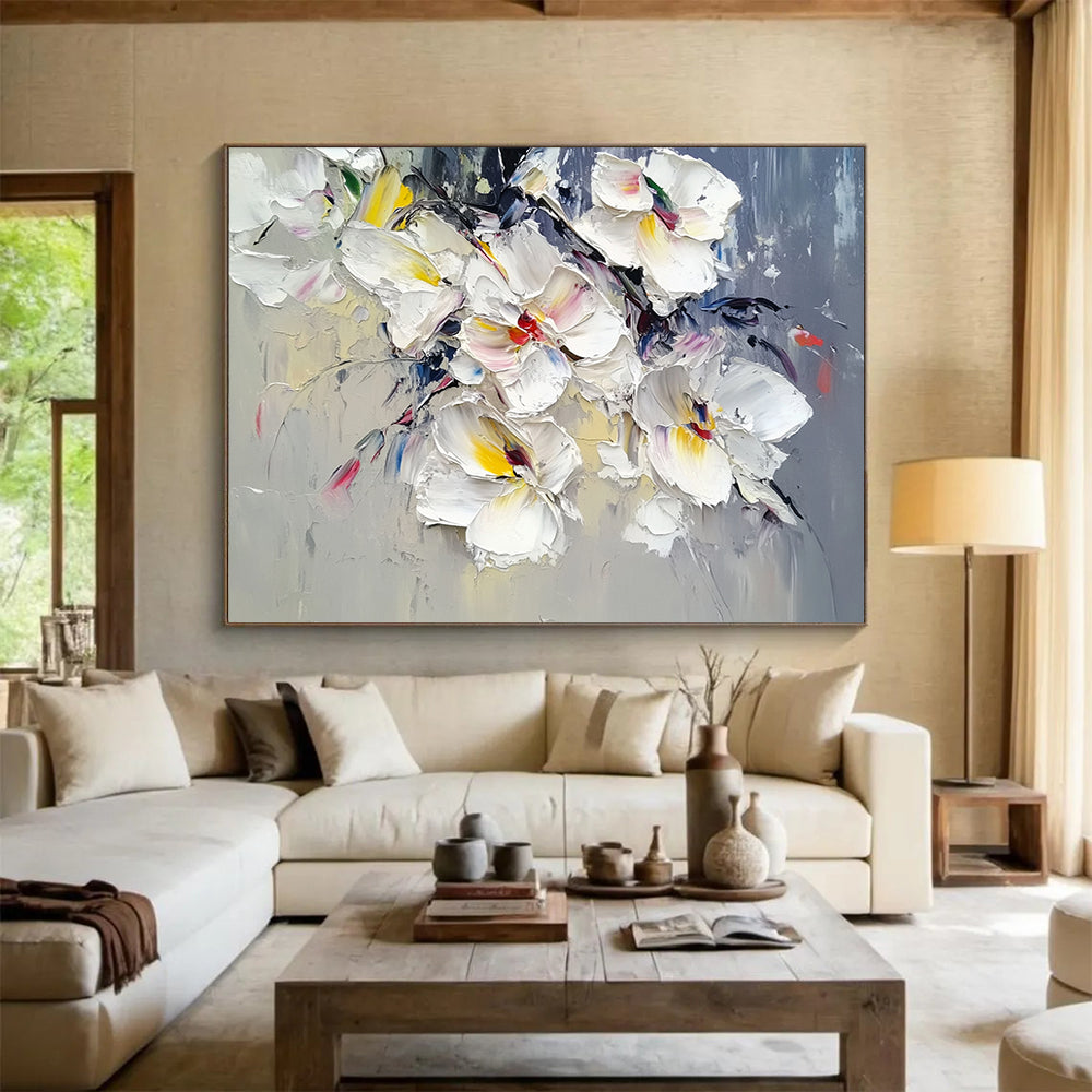 “Colorful White Orchids” - White, Yellow, Pink, Purple with Orchid Bouquet - Textured Oil Painting HB1347
