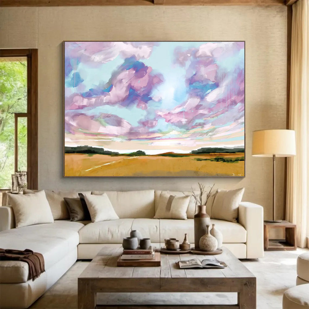 Pink - Purple Cloud Pastoral Painting: Restoring the Poetic Sky of the Pastoral DLZ149