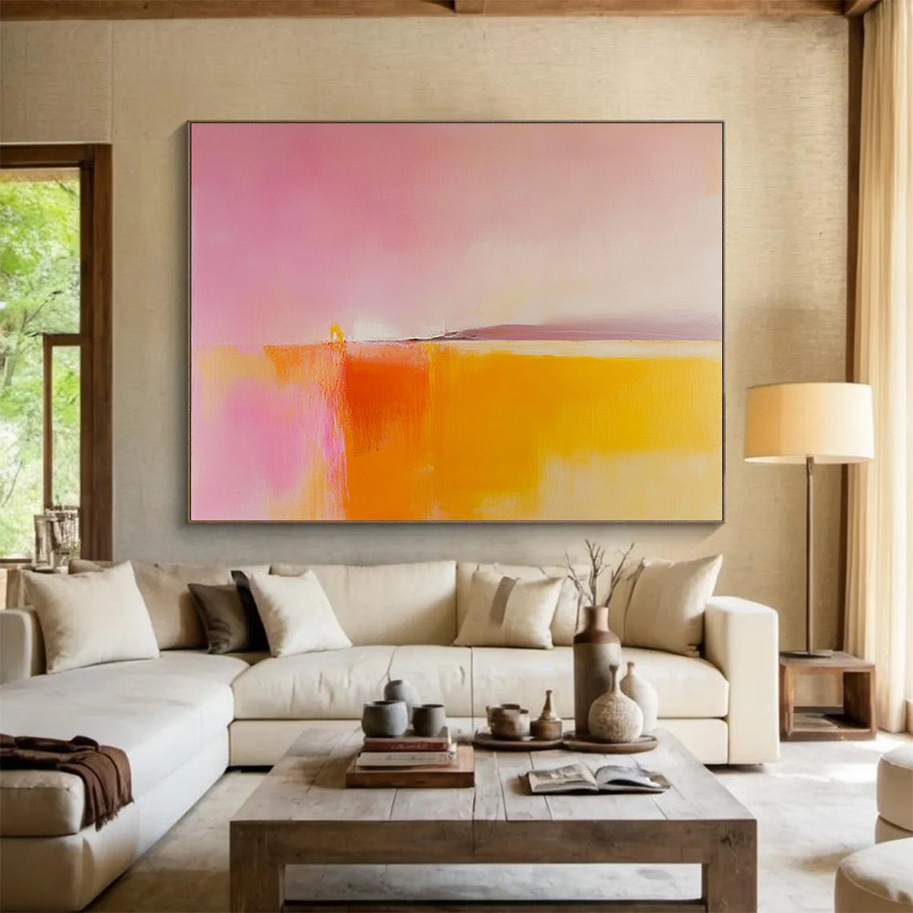 “Pink Orange Abstract Horizon” - Pink, Orange, Yellow, Purple, Abstract Horizon - Painting On Canvas HB1432