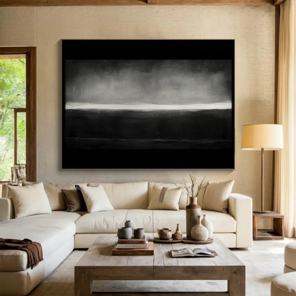 Muted Black and White Landscape - Serene Abstract Painting On Canvas HB0465