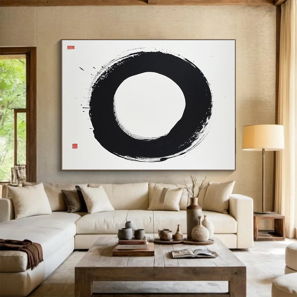 Black and White Clean Circle "Pure Harmony" Painting On Canvas HB266