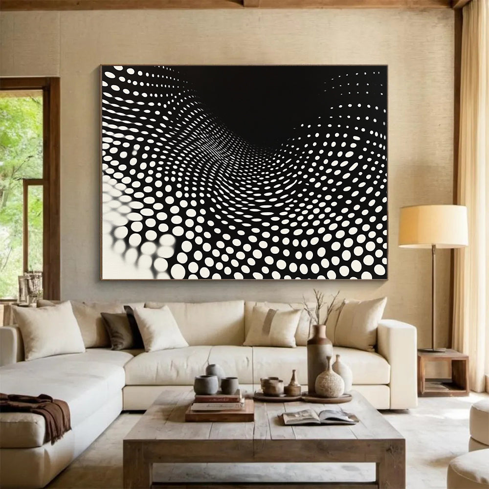 Black and White Dot Tunnel "Perceptual Path" Painting On Canvas HB264