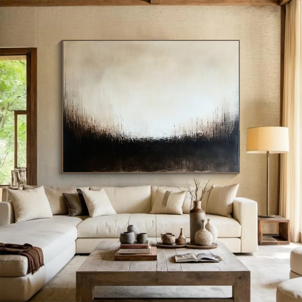 “Monochrome Textured Abstract” - Beige, Black, Subtle Textures, Minimalist Painting On Canvas HB0902