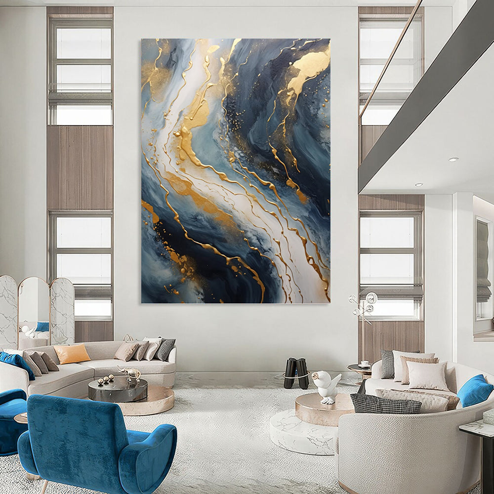 Stupendous Vertical Hand - Painted Custom Abstract Dithyramb (with Feather Textures) for Living Room and Bar DKH1599