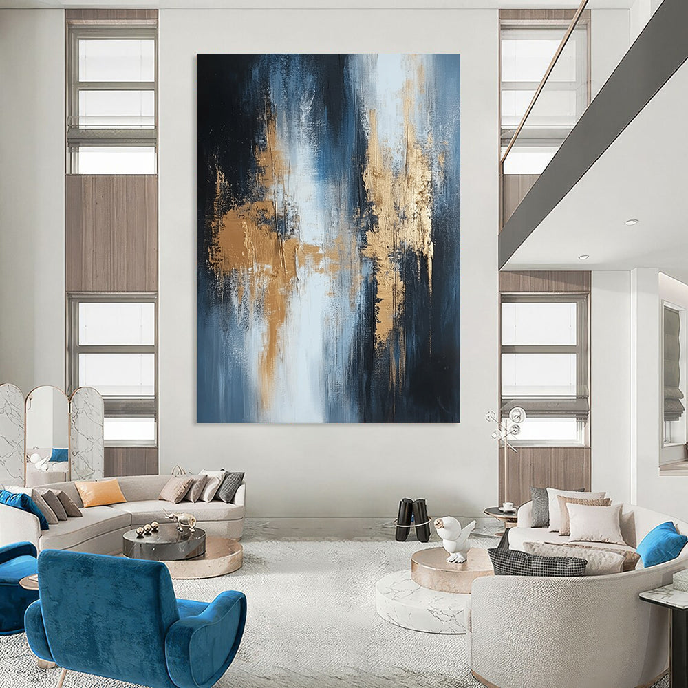 Contemporary hand-painted abstract artwork showcasing textured layers in shades of white black grey beige silver and gold. DLZ0330