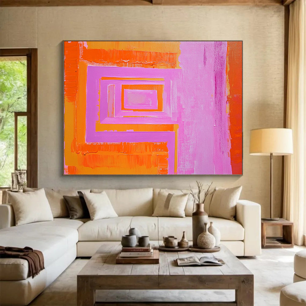 “Geometric Color Layers” - Orange, Pink, Purple, Stacked Rectangular Shapes - Acrylic Painting HB1659