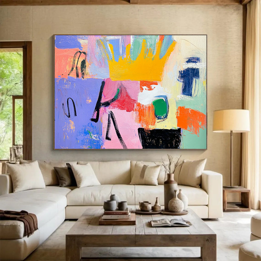“Playful Color Block Abstract” - Purple, Pink, Yellow, Green, Blue with Blocks - Painting On Canvas HB1380