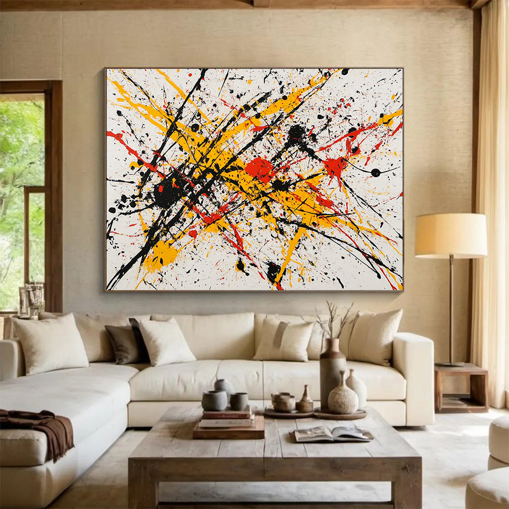 “Splatter Paint Energy Burst” - Yellow, Red, Black, Splatter Strokes Painting On Canvas HB0769