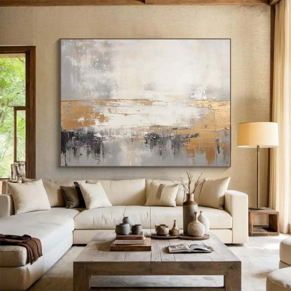 Gold - Gray Abstract Horizon - Luxe Bedroom Art DLZ108