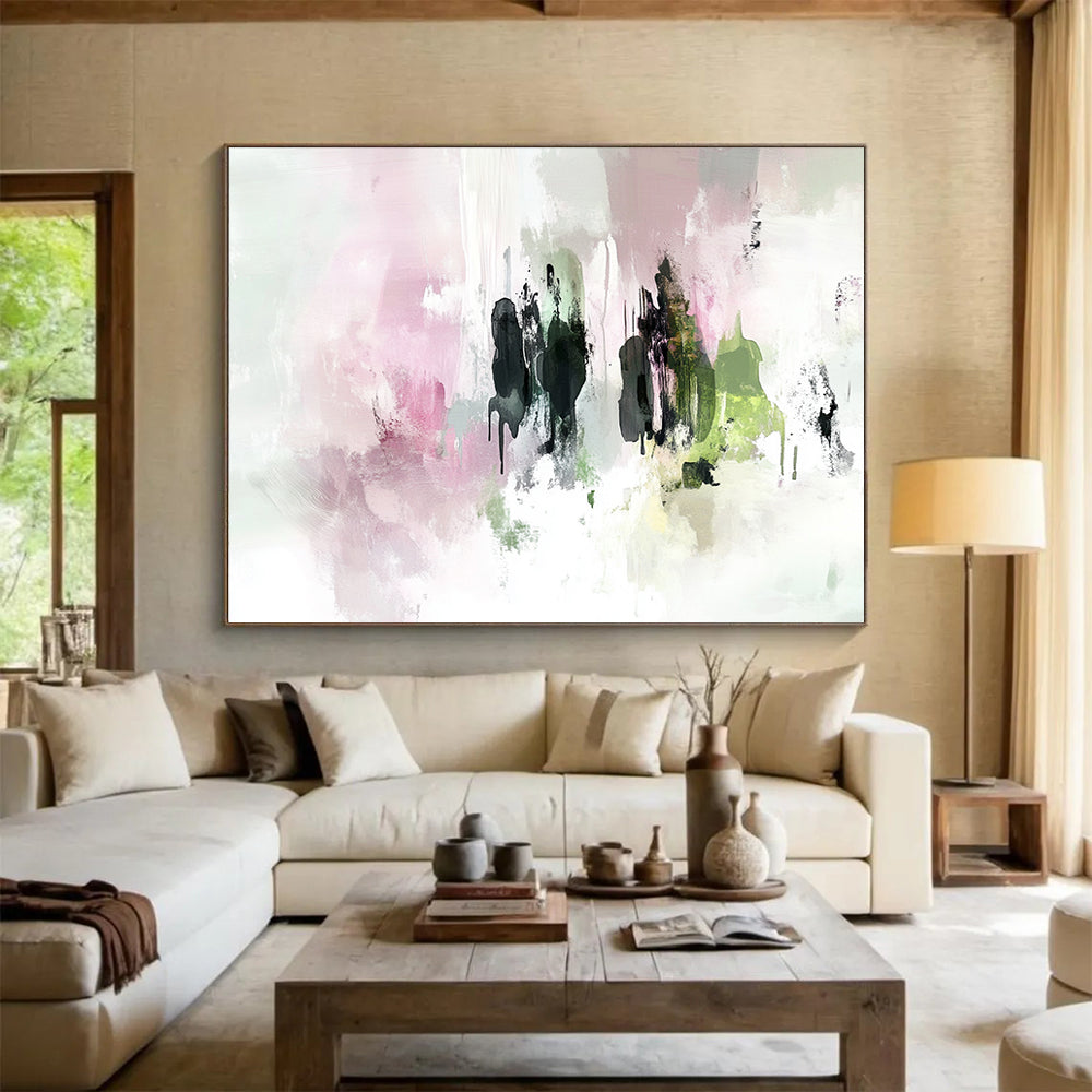 “Pink and Green Abstract Drips” - Pink, Green, Dripping Textures Painting On Canvas HB0868