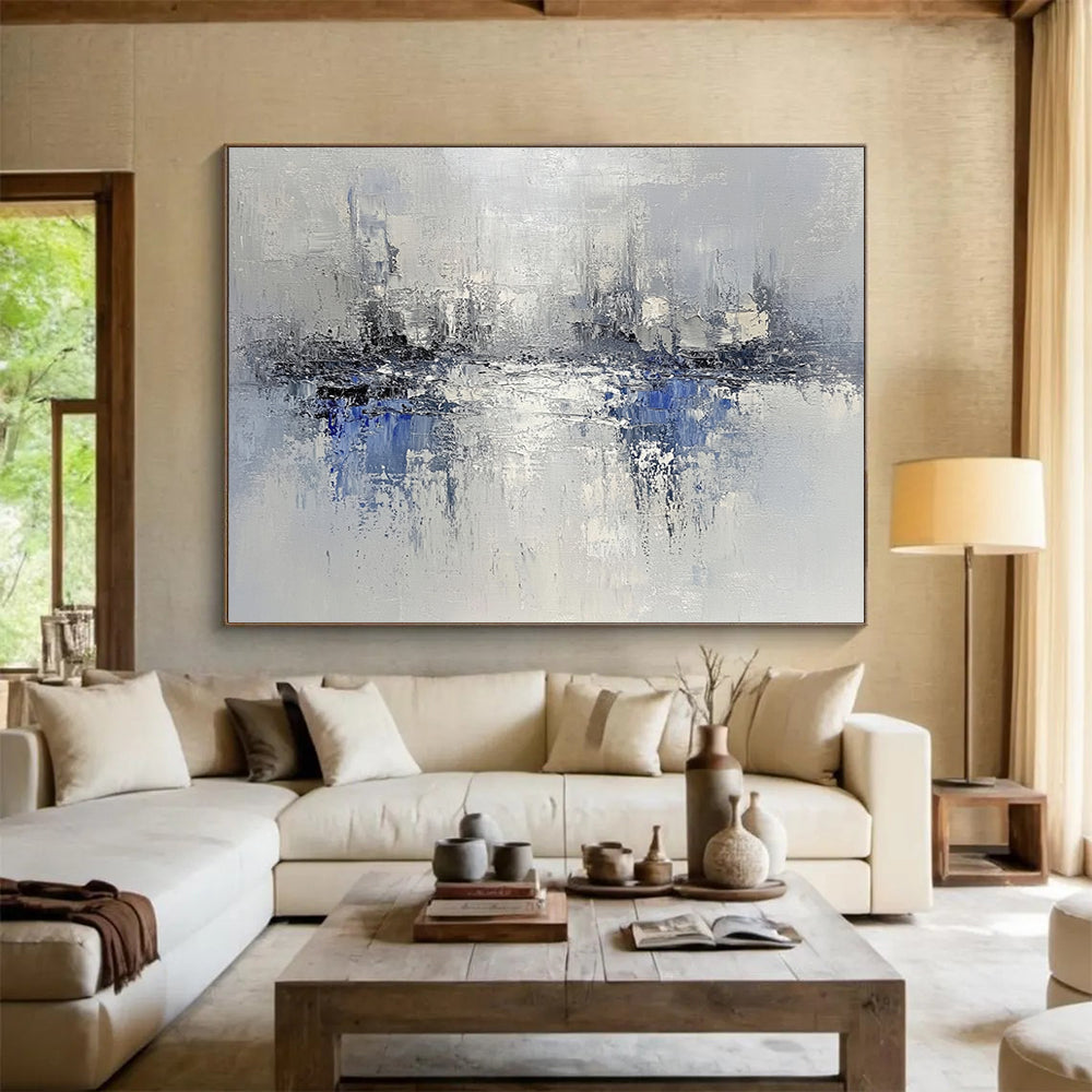 “Gray - Blue Abstract Waterscape” - Gray, Blue, Abstract Waterscape with Textured Reflections HB1118