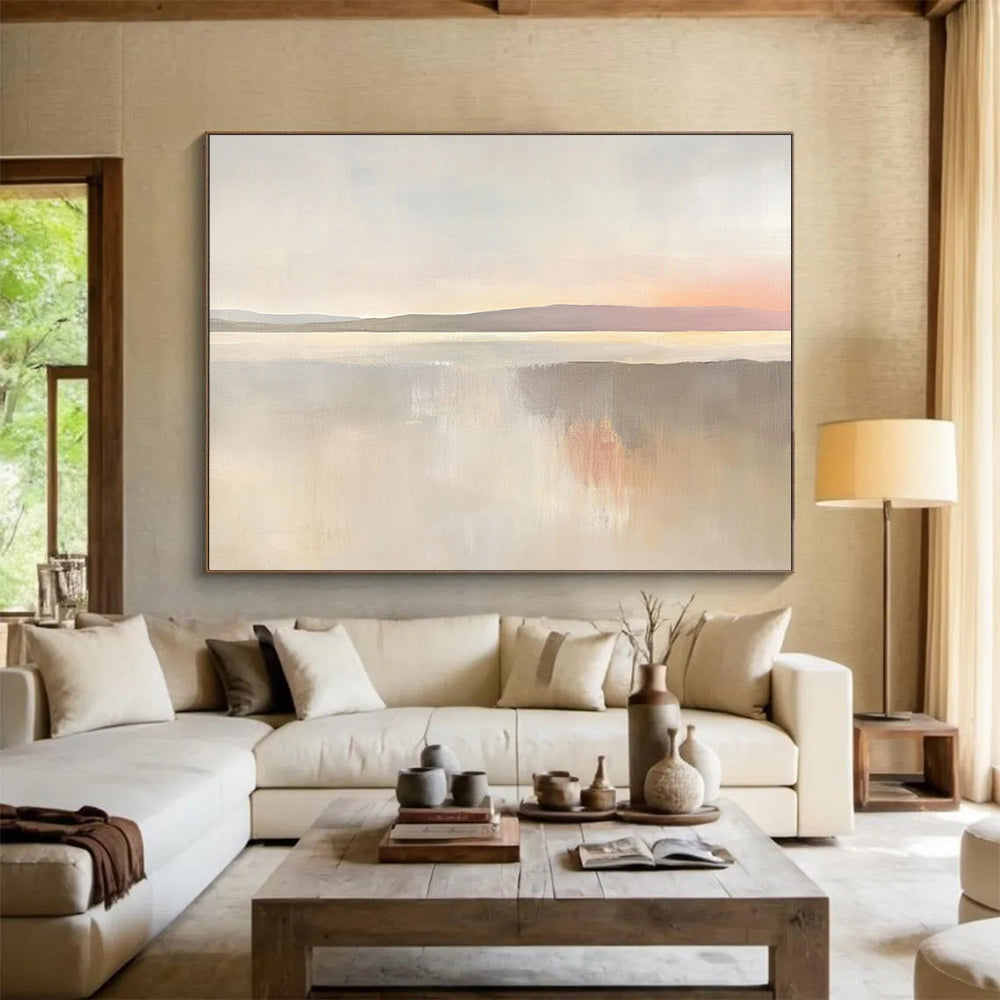 “Soft Pastel Coastal Sunset” - Pastel Palette, Coastal Reflection, Minimalist Landscape Painting On Canvas HB0899