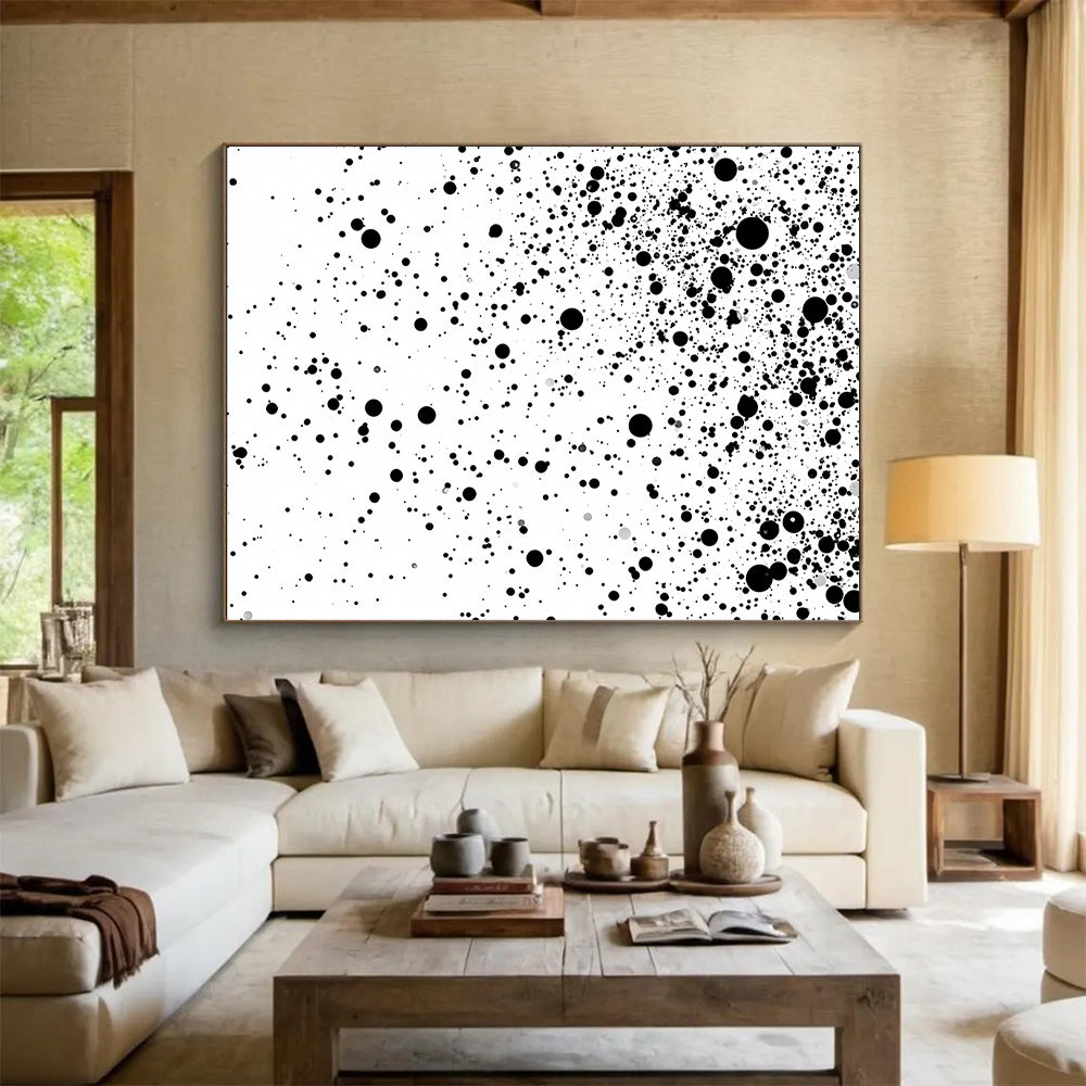 Black Dots on White - “Cosmic Particle Shower” Painting On Canvas HB184