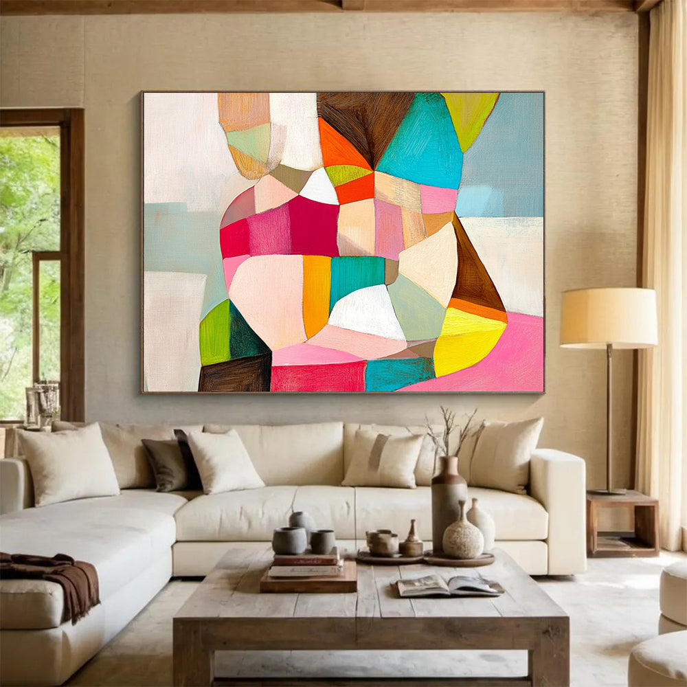 “Colorful Cubist Figure” - Pink, Green, Yellow, Abstract Human Form - Cubist Acrylic Painting HB1497