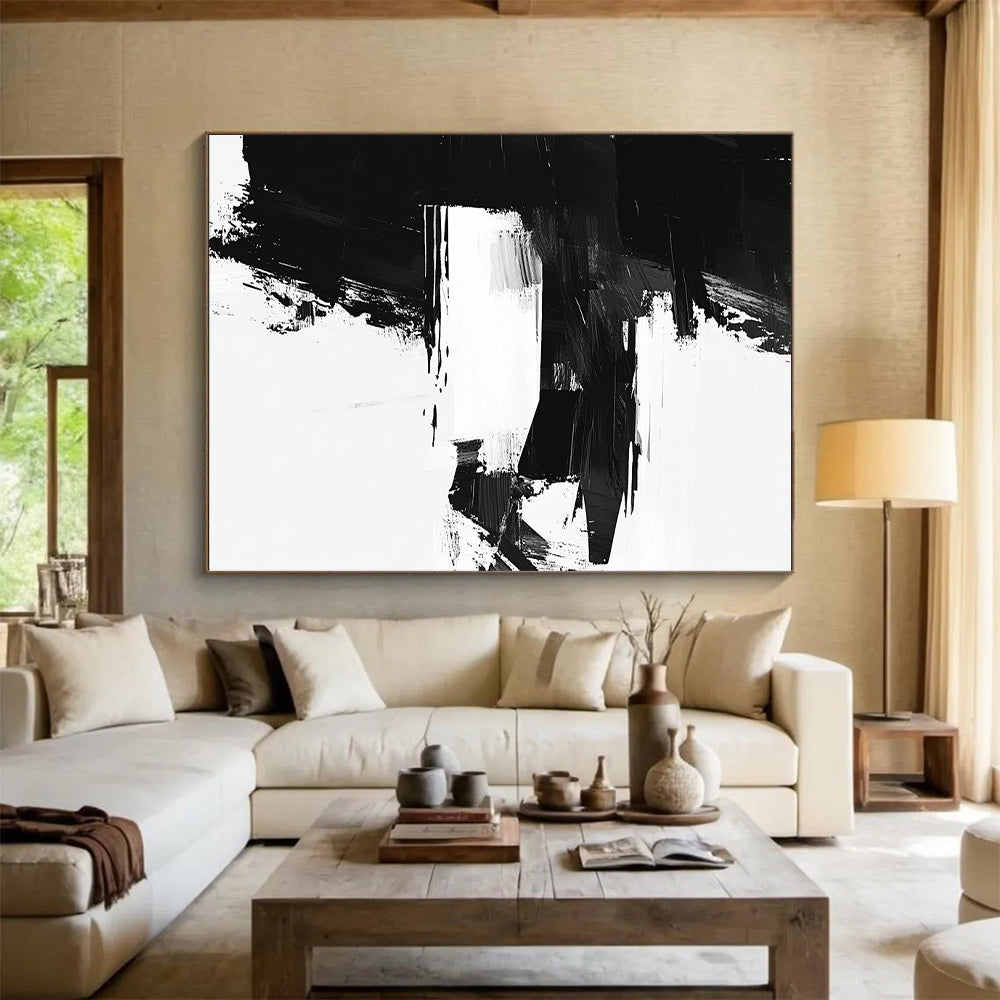 Black and White Abstract Blocks "Geometric Contrast" Painting On Canvas HB312