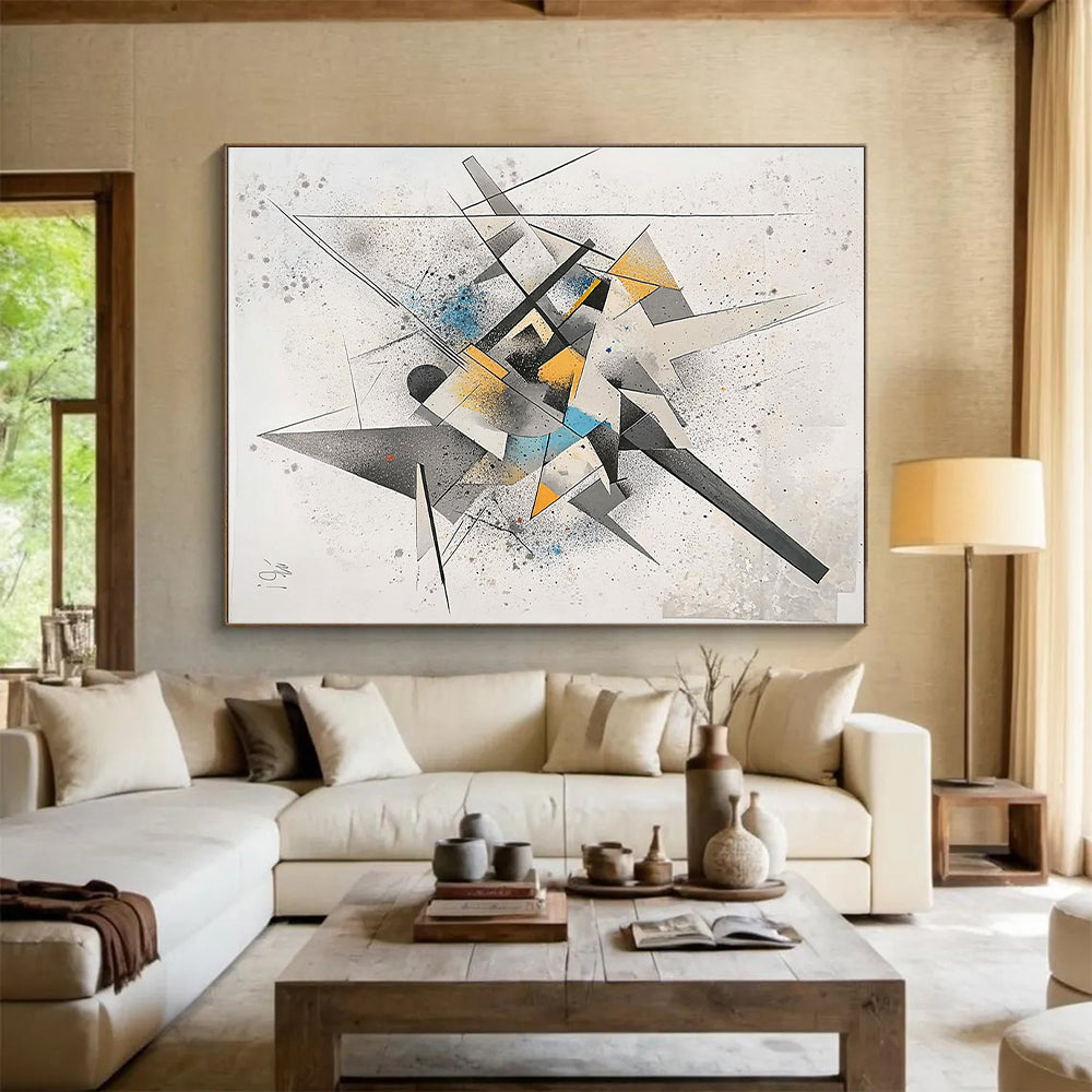 Multicolor Geometric Shapes "Vibrant Construction" Painting On Canvas HB316
