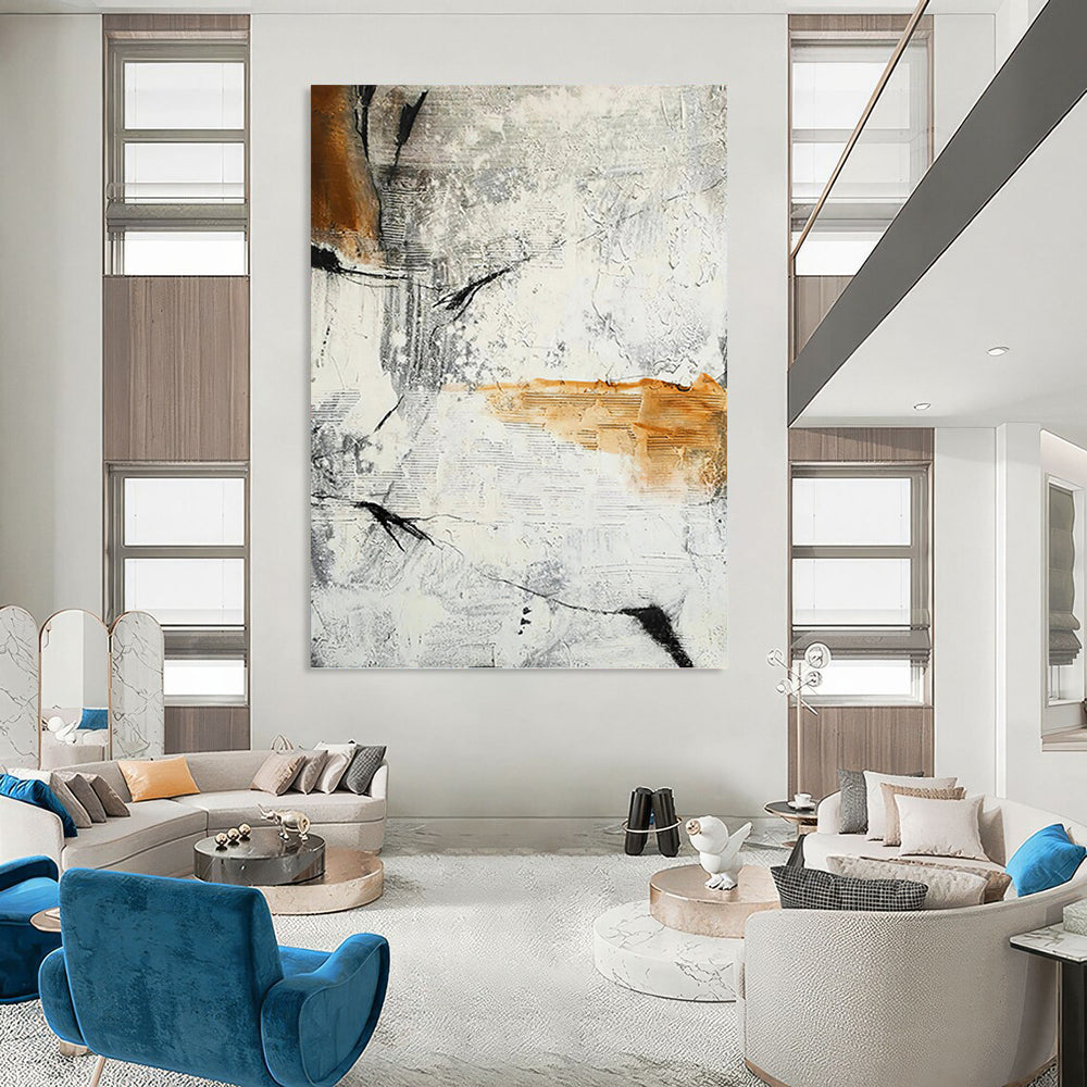 Large - Sized Hand - Painted Custom Abstract Canvas (with Abundant Textures), for Arranging in Living Room and Office DKH1438