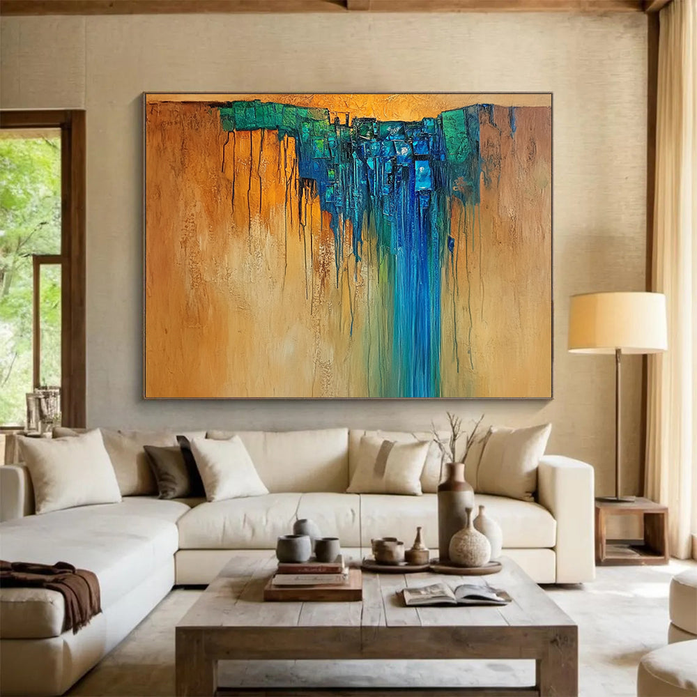 Brown and Blue Abstract Waterfall - “Cascading Colors” Painting On Canvas HB1465