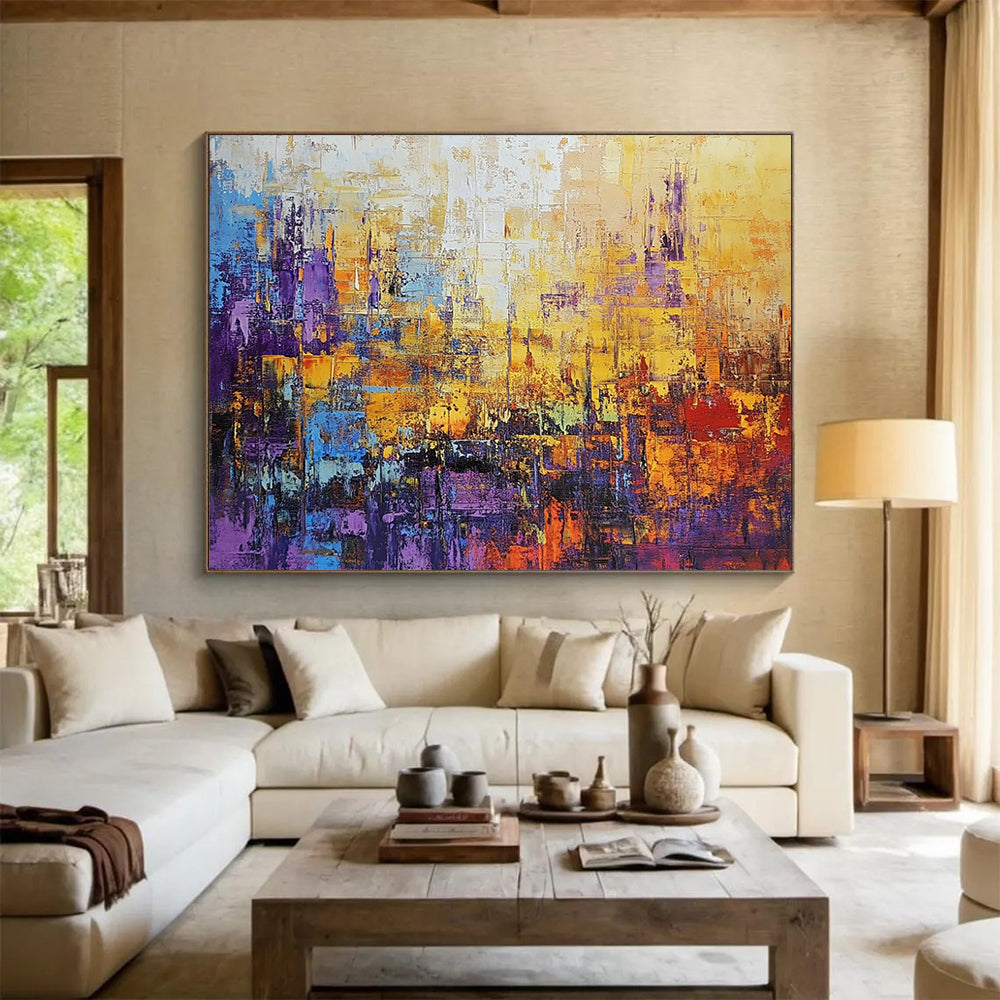 “Colorful Abstract City” - Purple, Orange, Blue, Abstract Cityscape HB1131