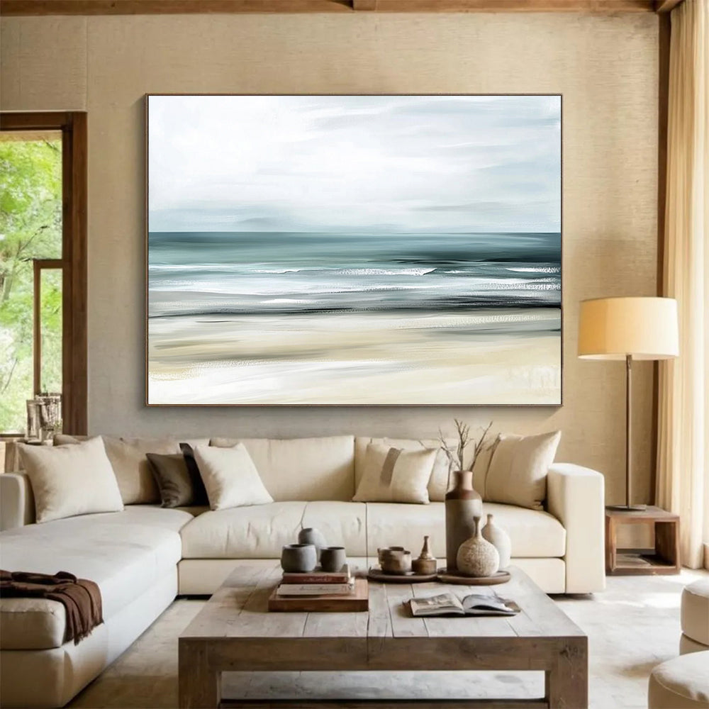 “Minimalist Coastal Hues” - Soft Grays, Muted Greens, Calm Ocean - Acrylic Painting HB1617