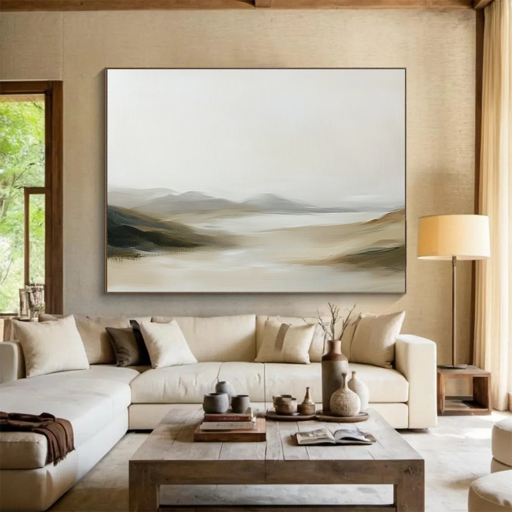 “Muted Tonal Landscape” - Beige, Gray, Brown, Softly Blended Natural Scene - Acrylic Painting HB1656