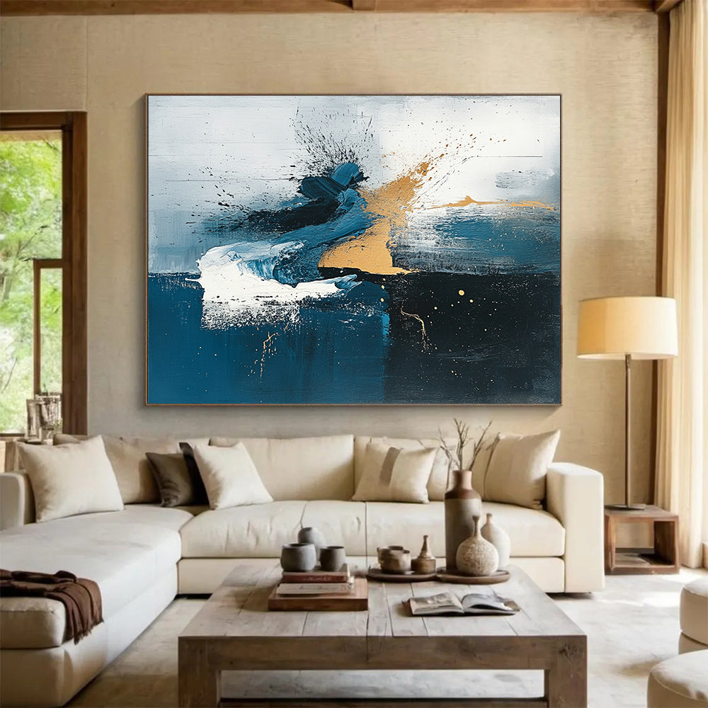 “Blue - Gray - Gold Abstract Dynamics” - Blue, Gray, Gold, Abstract dynamic patterns - Acrylic Painting HB1793