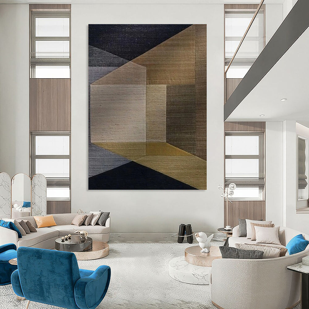 Designer - Inspired Masterwork: Hand - Painted Textured Canvas Mural for Living Room & Hotel Lobby DKH1134
