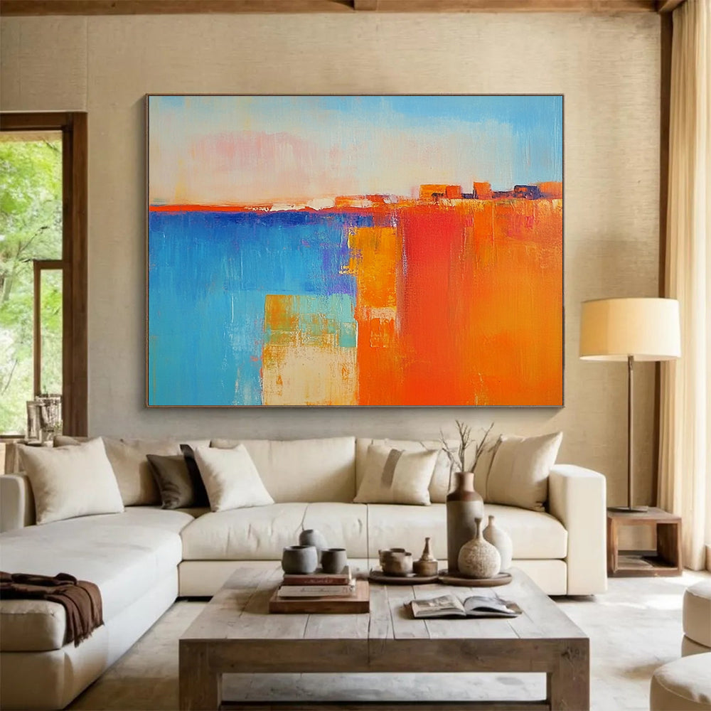 “Vibrant Abstract Blocks” - Blue, Orange, Pink, Bold Geometric Shapes Painting On Canvas HB0938