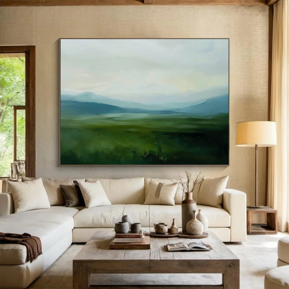 “Misty Green Valley” - Greens, Blues, Greys, Valley Landscape - Impressionist Oil Painting HB1576