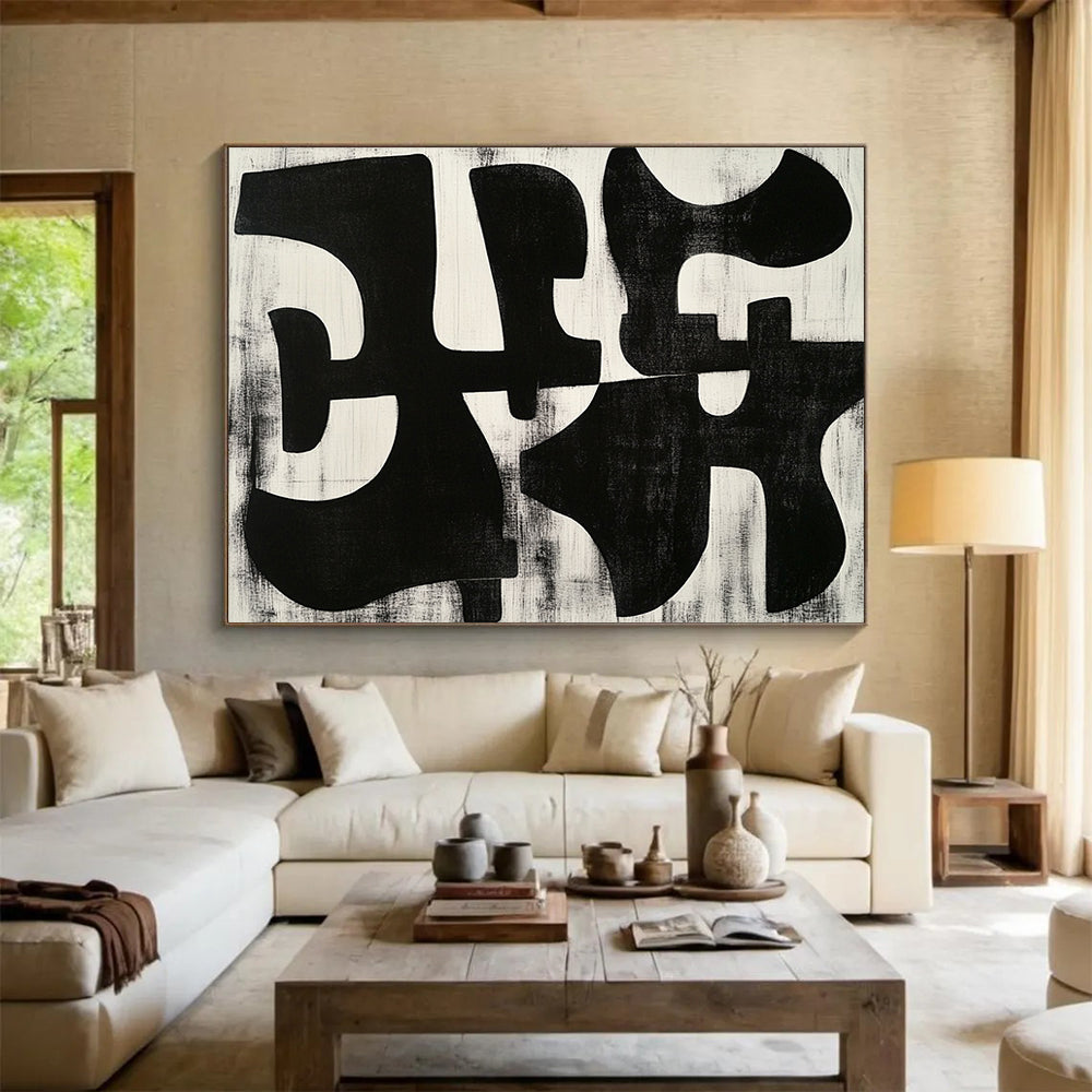 Black and White Abstract Shapes - Modern Geometric Painting On Canvas HB0458