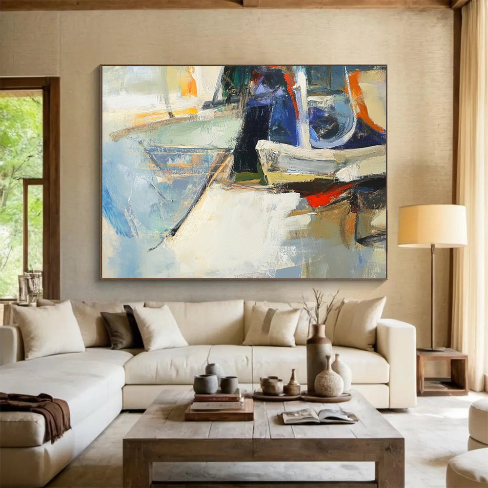 Abstract Boats in Soft Hues - Impressionist - Inspired Painting On Canvas HB0497