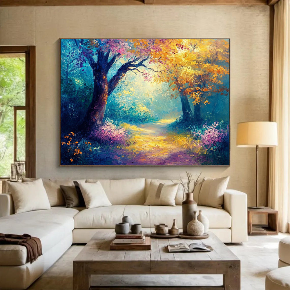 Enchanted Forest Path in Vibrant Hues - Fantasy Landscape Painting On Canvas HB0449