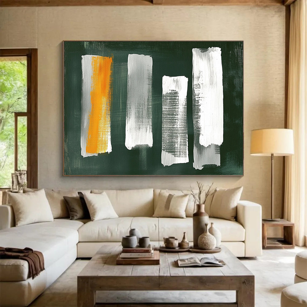 “Green - Based Brush Strokes” - Green, White, Orange, Gray Strokes - Painting On Canvas HB1413