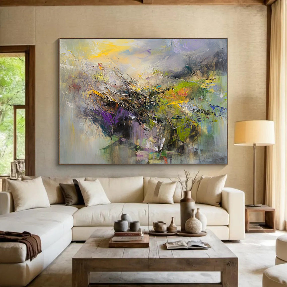 “Colorful Landscape Abstraction” - Yellow, Purple, Green, Blue with Blended Textures - Painting On Canvas HB1373