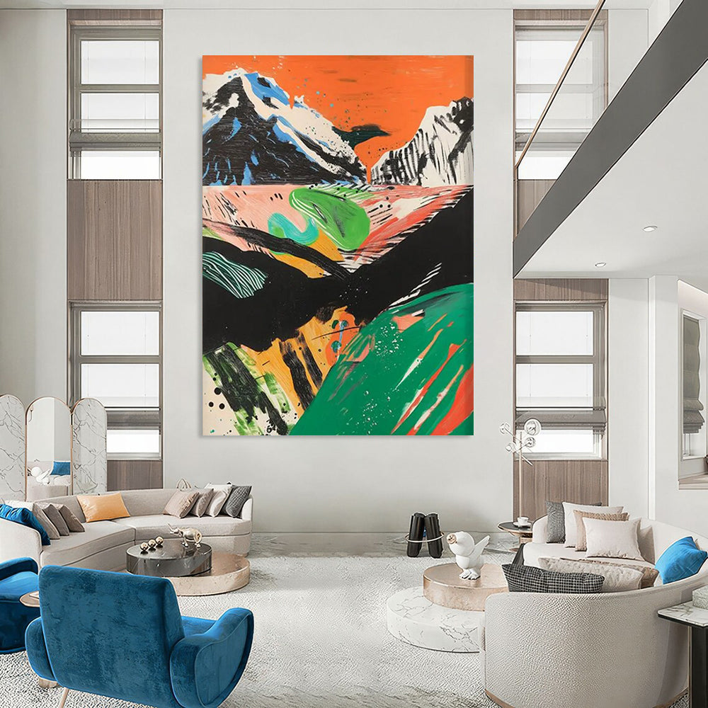 Celestial Confluence: Large - Format Hand - Painted Custom Abstract Gemstone for Dining Room and Office DTP092