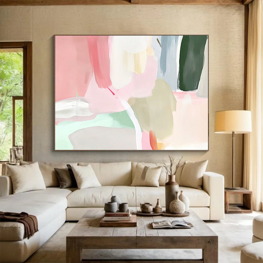 “Soft Pastel Shapes” - Pink, Green, Gray, Abstract Forms - Acrylic Painting HB1484