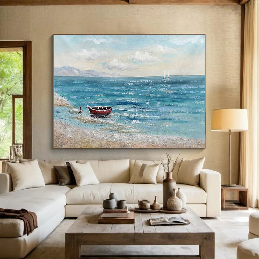 Coastal Boat & Sea - Relaxing Living Room or Bathroom Art DLZ224