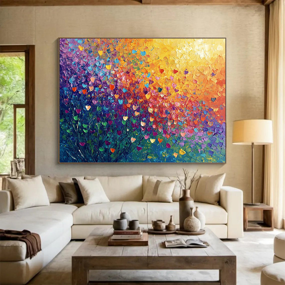 “Colorful Heart - Shaped Flowers” - Colorful Palette, Heart - Shaped Flowers, Landscape Painting On Canvas HB0855