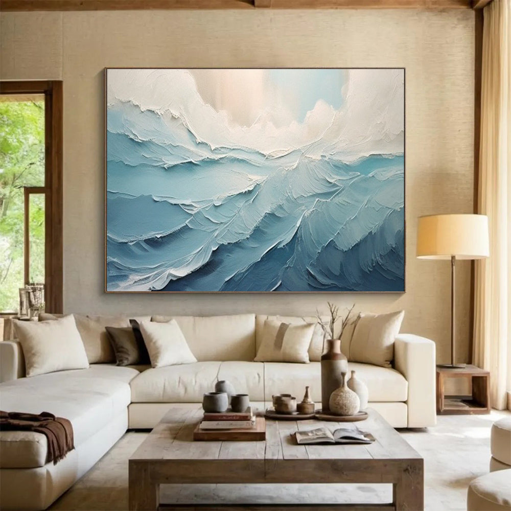 Textured Ocean Wave - Dynamic Coastal Living Room Art DLZ227