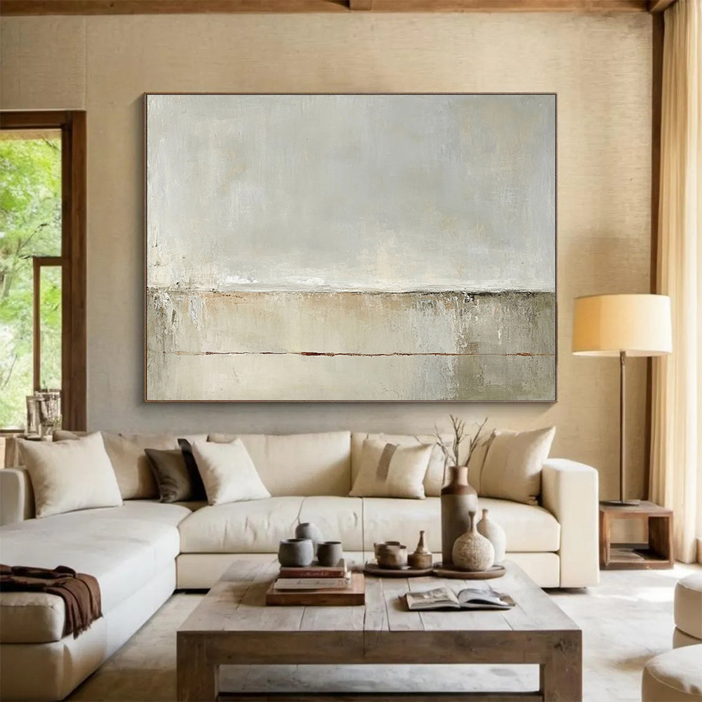 Light Gray and Beige Minimalist - “Serene Horizon” Painting On Canvas HB1449