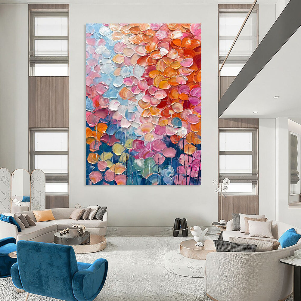 Vertical Hand - Painted Textured Custom Abstract Canvas for Dining Room and Hotel DKH1657