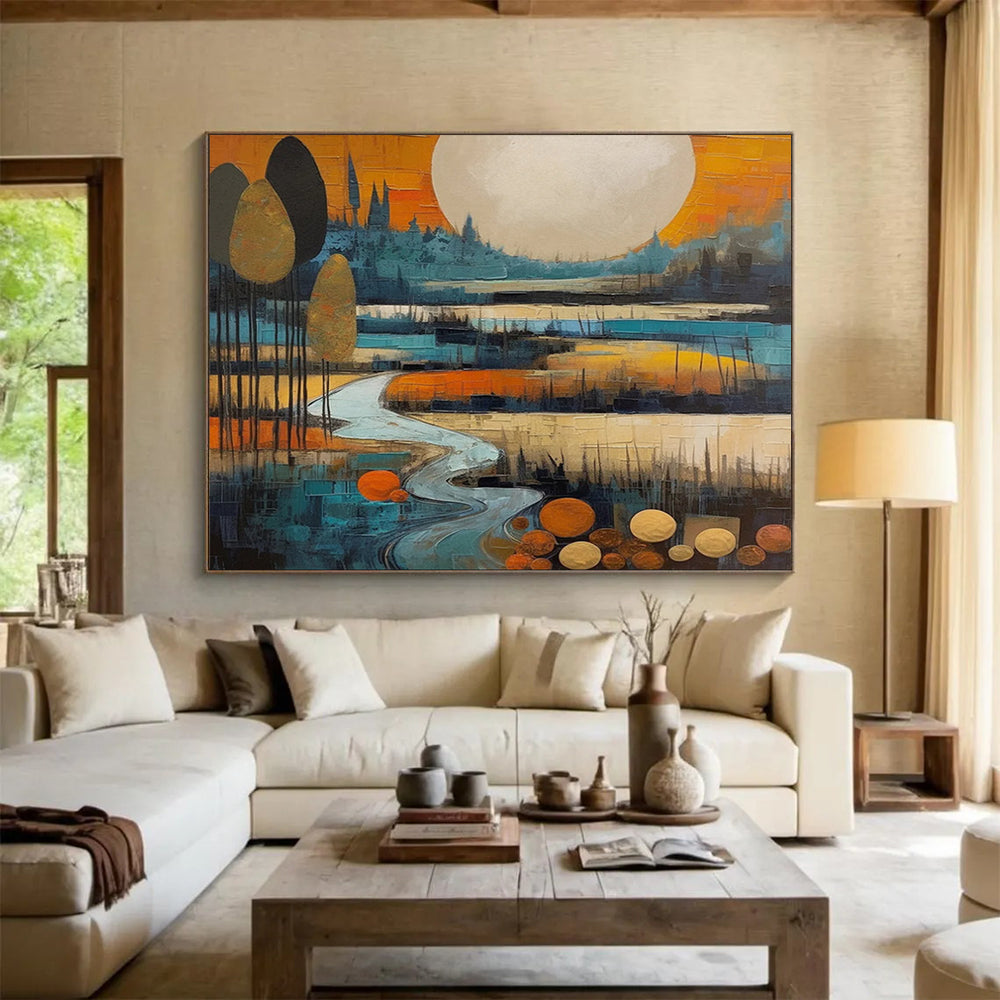 Colorful Landscape with Moon - Whimsical Living Room Charm DLZ086