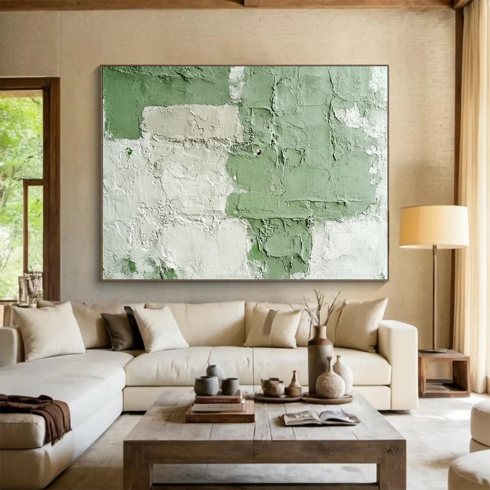 “Green and White Textured Abstract Wall” - Green, White, Textured Abstract Layers - Mixed Media Art HB1642