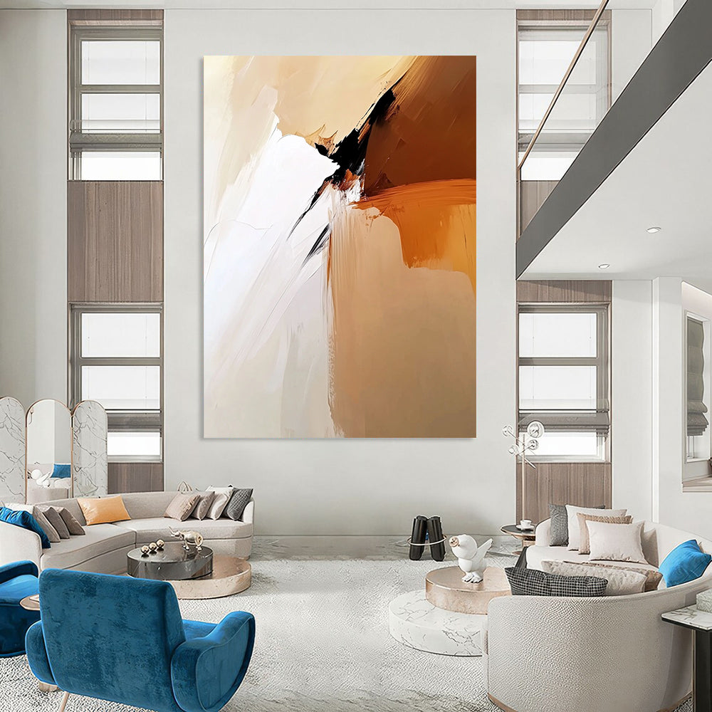 Contemporary hand-painted abstract artwork featuring soft tones of beige and white with smooth brush strokes and calm minimalistic elegance. DLZ0291