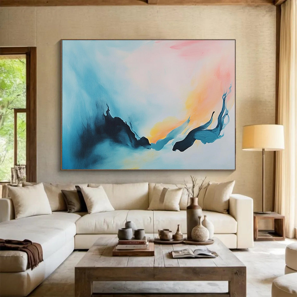 “Color - Blended Sky & Sea” - Blue, Pink, Yellow, Abstract Landscape Painting On Canvas HB0706