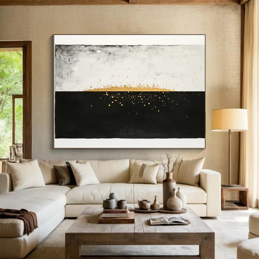 Black, White & Gold Split Dots - “Celestial Divide” Painting On Canvas HB194