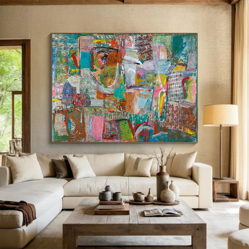 Mixed Media Abstract Collage - Eclectic Living Room or Office Art DLZ236
