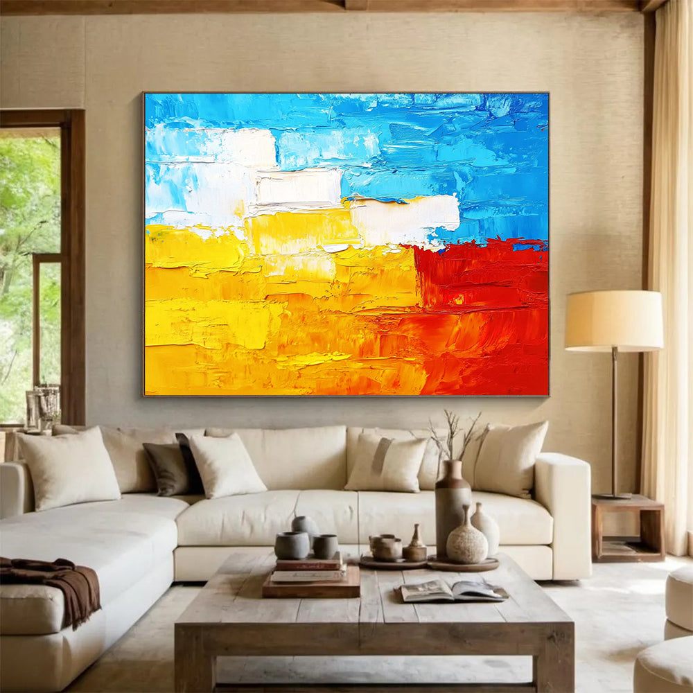 “Vibrant Color Block” - Blue, Yellow, Red, White, Bold Color Block Abstract Painting On Canvas HB0963