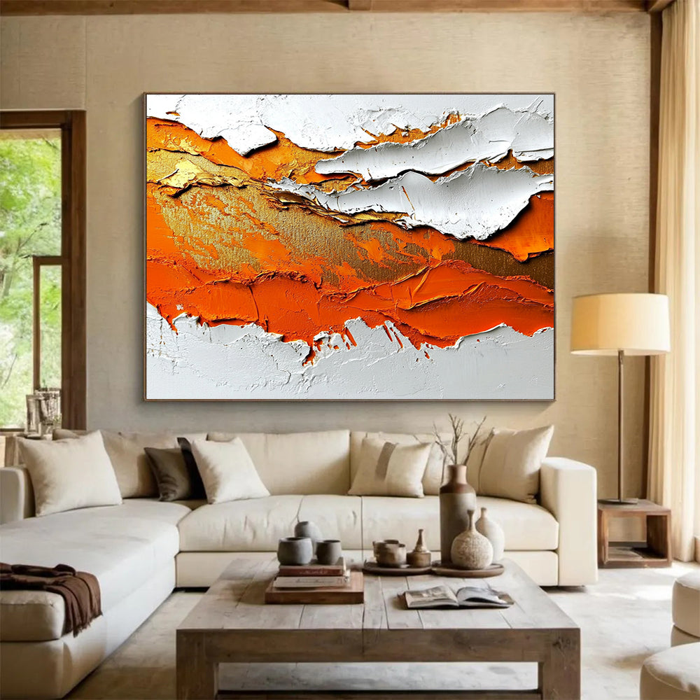Orange and Gold Textured Terrain - Bold Impasto Abstract Painting On Canvas HB0432