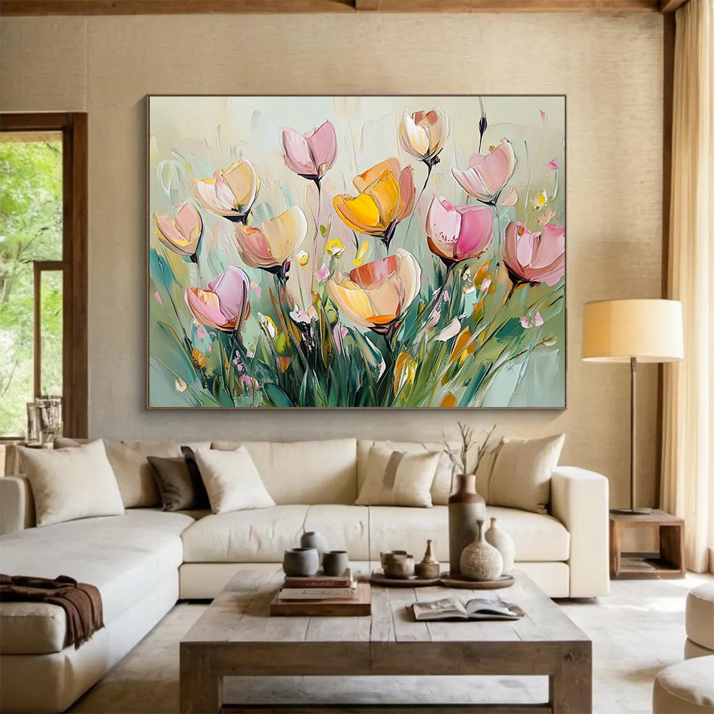 “Soft - Hued Floral Bunch” - Pale Pinks, Yellows, Greens, Gentle Flower Arrangement - Impasto Oil Painting HB1719